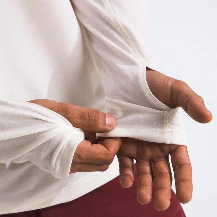 Person wearing a white shirt, showing a close-up of their hands.