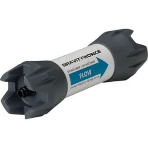 Gray cylindrical device with 'Gravity Works' branding on a white background