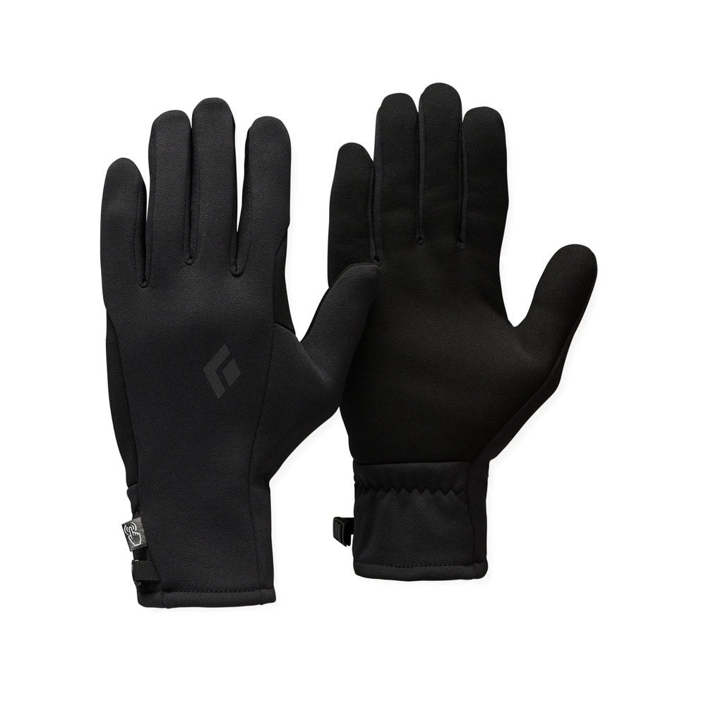 Black gloves with a brand logo on a white background