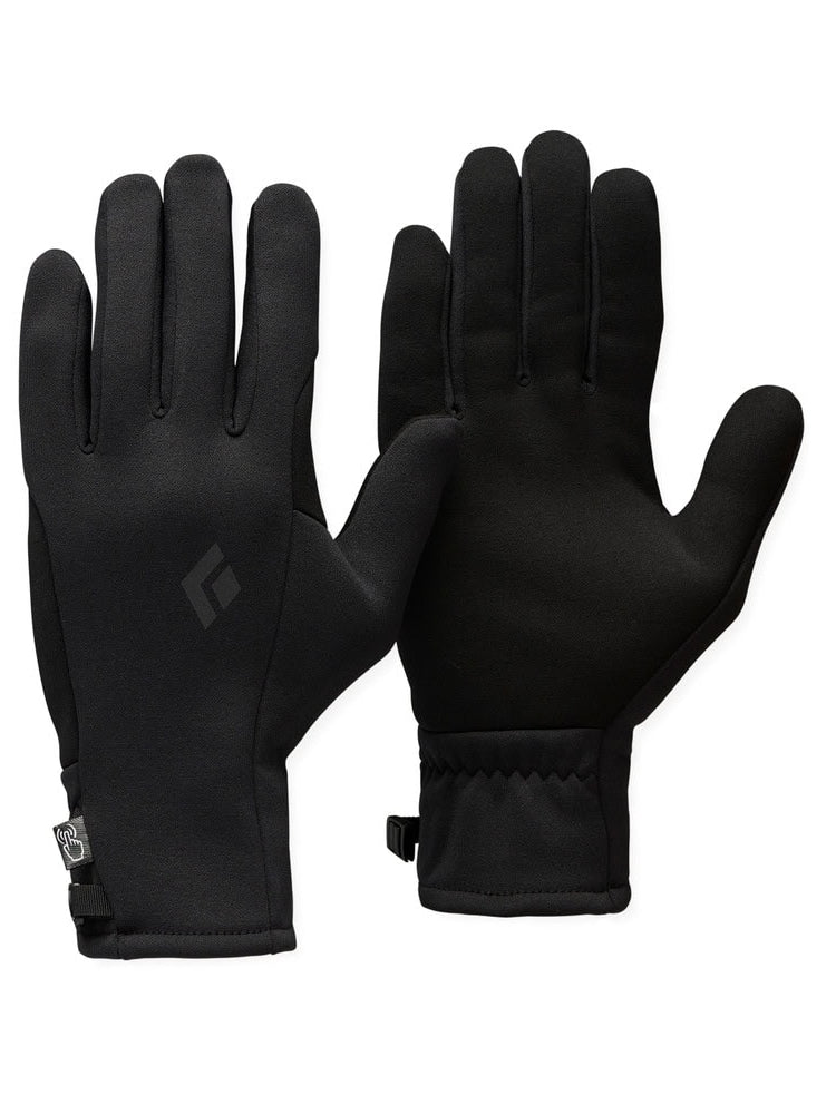 Black gloves with a brand logo on a white background