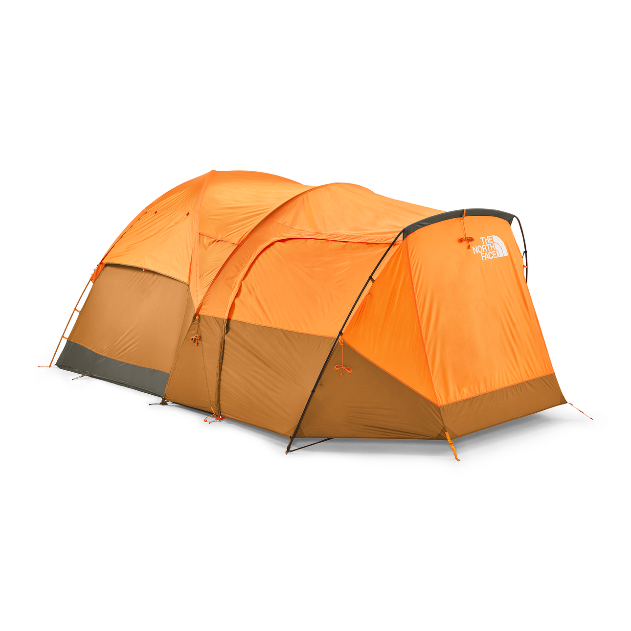 Orange and brown tent with The North Face logo on a white background