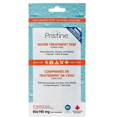 Pristine water treatment tabs packaging on a white background
